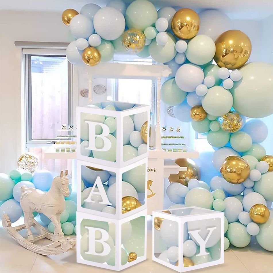 Scatole per baby shower da 3/4 pacchi decorazioni per feste scatole di palloncini trasparenti con lettere singoli blocchi trasparenti per addio al nubilato con rivelazione di genere Bianco big image 12