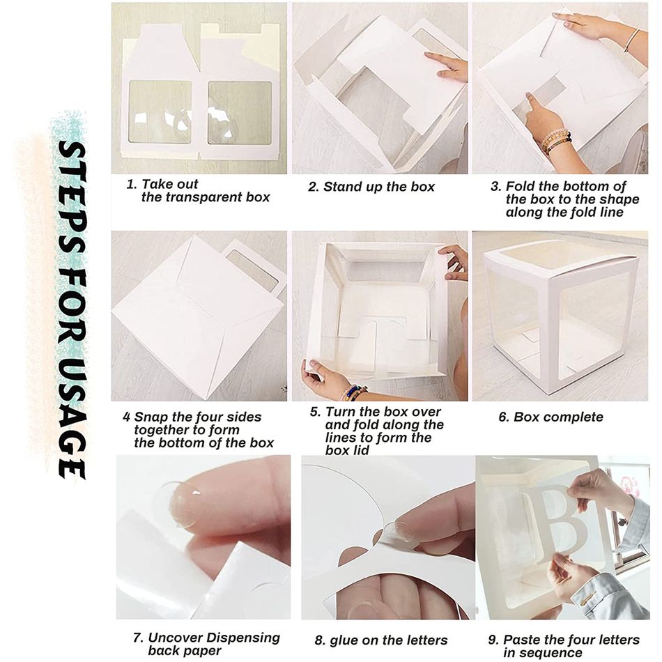Scatole per baby shower da 3/4 pacchi decorazioni per feste scatole di palloncini trasparenti con lettere singoli blocchi trasparenti per addio al nubilato con rivelazione di genere Bianco big image 5