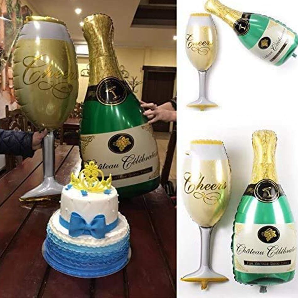 2Pcs Large Champagne Bottles and Goblet Wine Glasses Balloons Party Decor Prop Cheers! Multi-color big image 4
