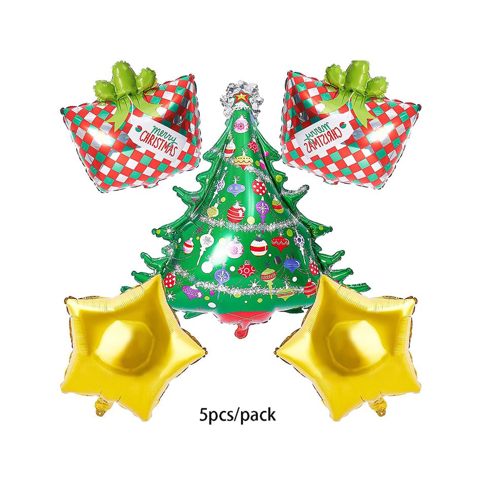 5Pcs Christmas Balloon Decorations Christmas Tree & Christmas Gift & Golden Star Shape Balloons Set Ornaments Multi-color big image 1