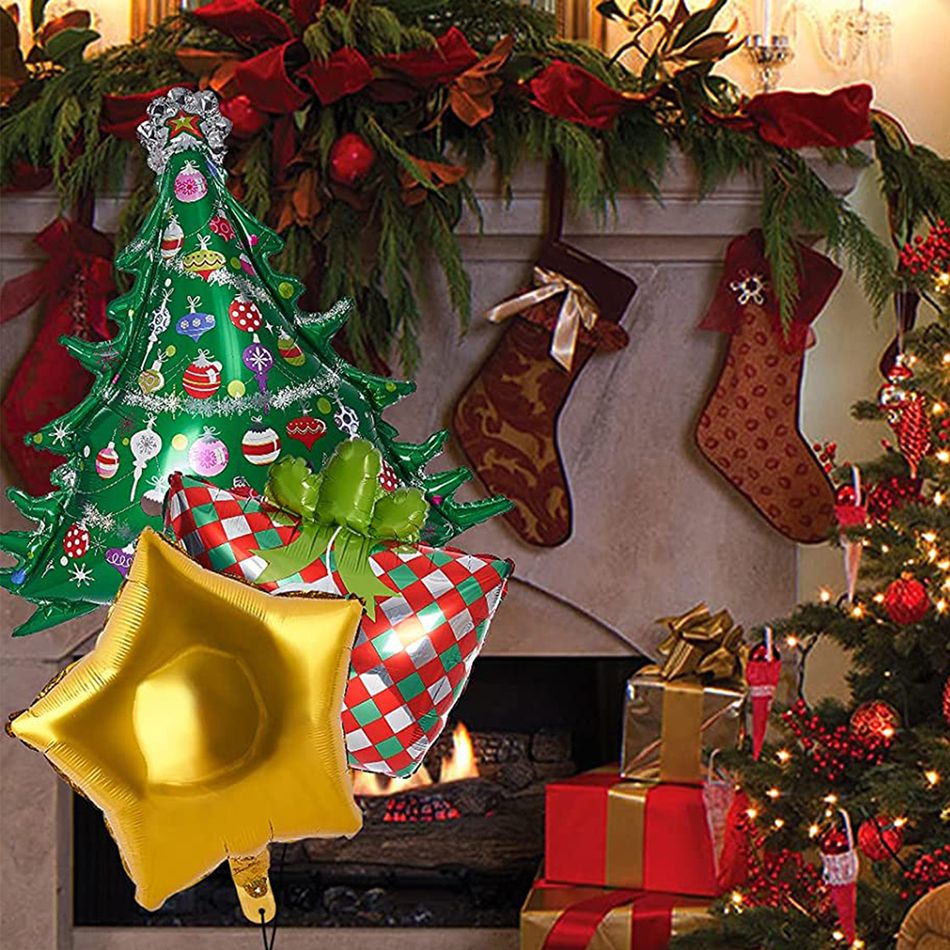 5 peças decorações de balão de natal árvore de natal e presente de natal e balões em forma de estrela dourada conjunto ornamentos Multicolorido big image 2