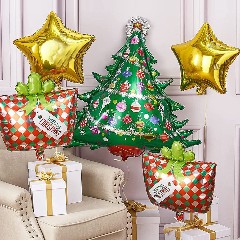 5Pcs Christmas Balloon Decorations Christmas Tree & Christmas Gift & Golden Star Shape Balloons Set Ornaments Multi-color big image 4