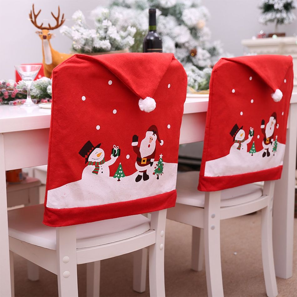 1pc Christmas Chair Back Covers Non-woven Santa Claus Hat  Chair Covers Xmas Dining Chair Decoration Multi-color