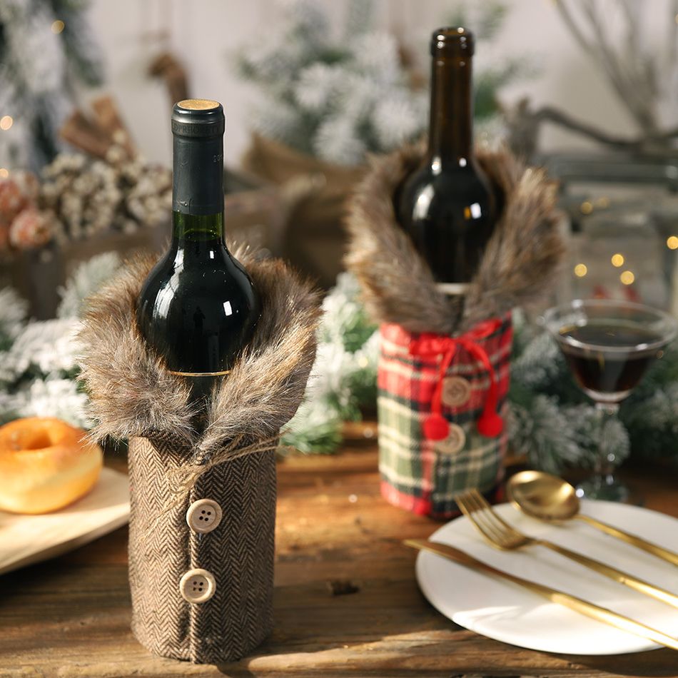 Christmas Wine Bottle Gift Bags Checkers or Herringbone Pattern Wine Bottle Decors Christmas Decor Gift Brown big image 2