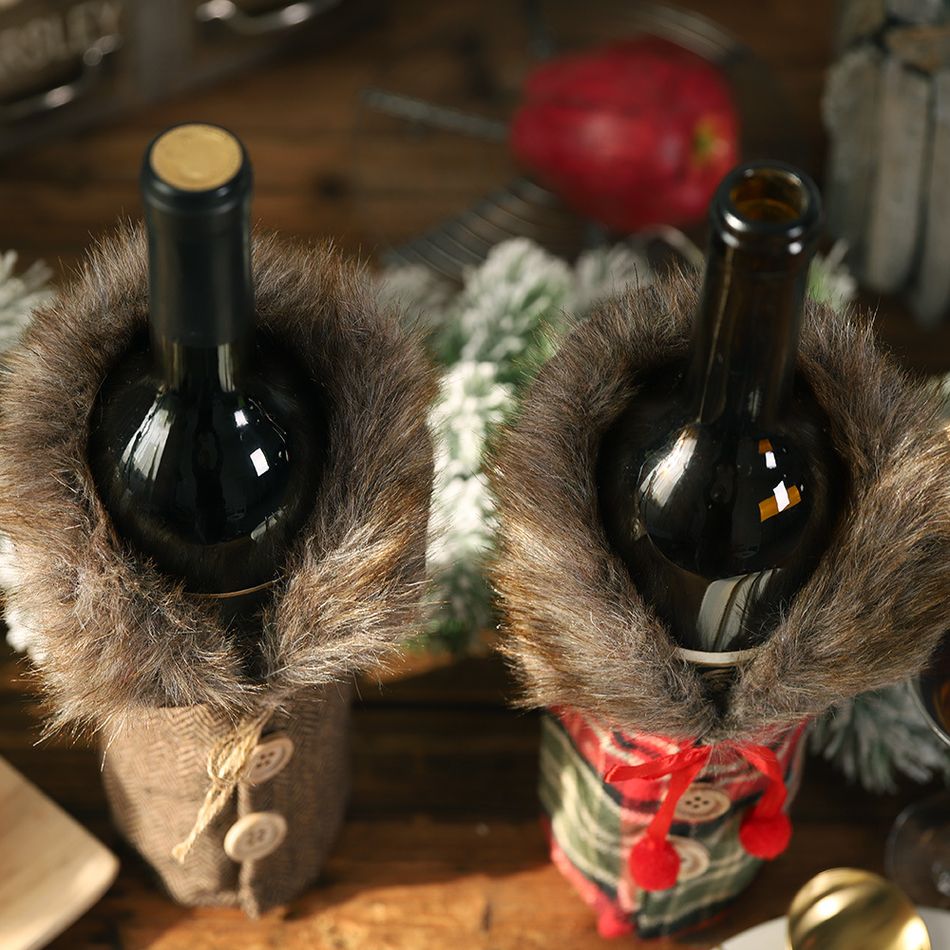 Christmas Wine Bottle Gift Bags Checkers or Herringbone Pattern Wine Bottle Decors Christmas Decor Gift Brown big image 4