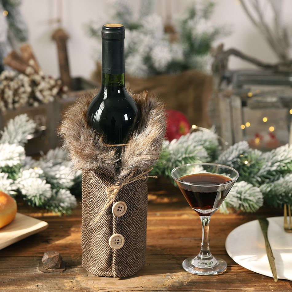 Christmas Wine Bottle Gift Bags Checkers or Herringbone Pattern Wine Bottle Decors Christmas Decor Gift Brown big image 1