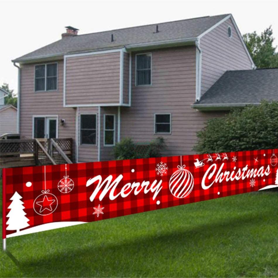 1pc Large Merry Christmas Banner Red Buffalo Plaid Xmas Sign for Outdoor Indoor Xmas Home Party Decoration Multi-color big image 4