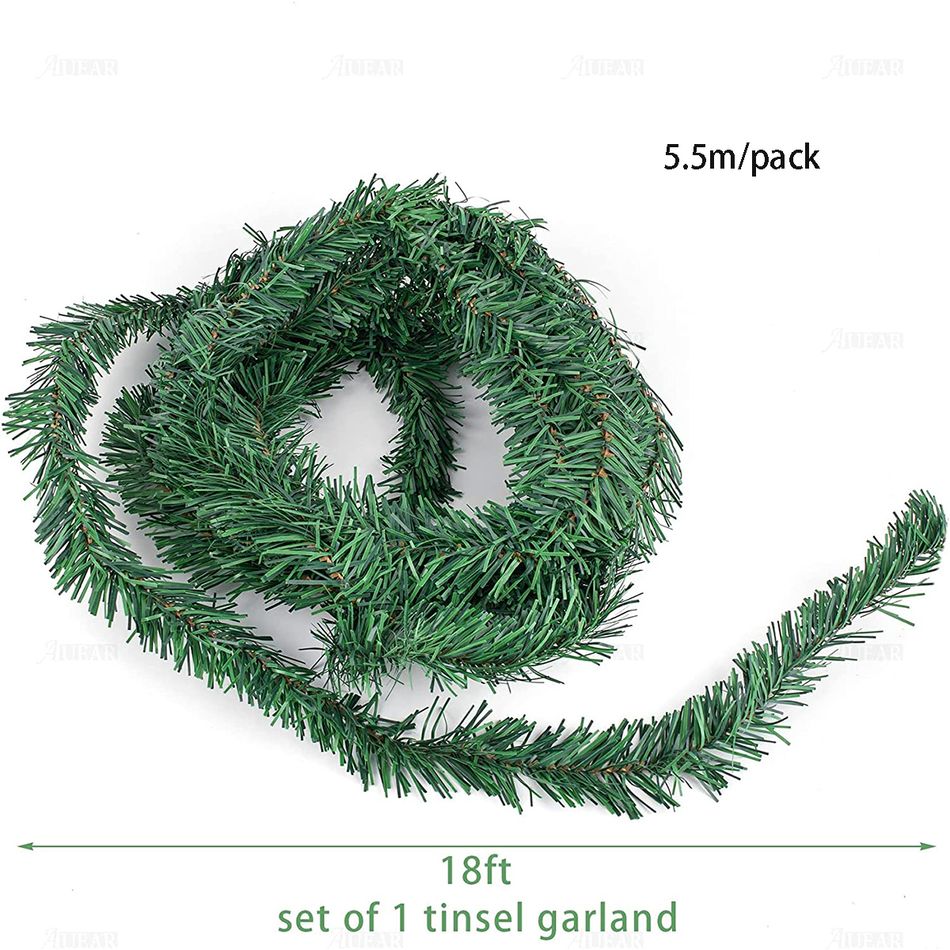 5.5M Christmas Artificial Pine Fir Wreath Garland Rattan Banner Green Xmas Decor for Home Indoor Outdoor Green