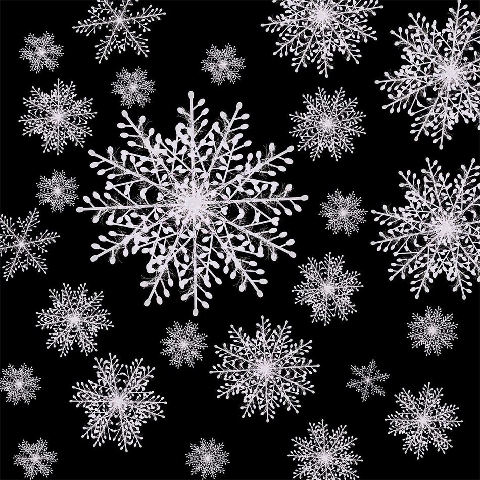 63pcs Christmas Snowflake Hanging Decorations White Snowflake Ornaments Garland Winter Party Wonderland Xmas Holiday Supplies White big image 7