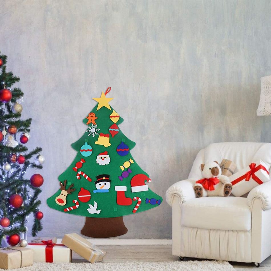 albero di natale in feltro fai da te con 27 pezzi di ornamenti staccabili per decorazioni natalizie da appendere alla parete Multicolore big image 4