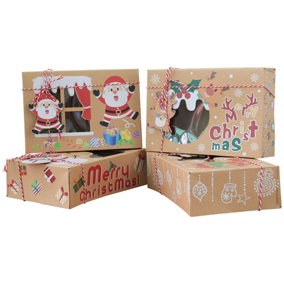4 قطع عيد الميلاد نمط ورق الكرافت مربع التعبئة والتغليف هدية عيد الميلاد مربع متعدد الألوان big image 4