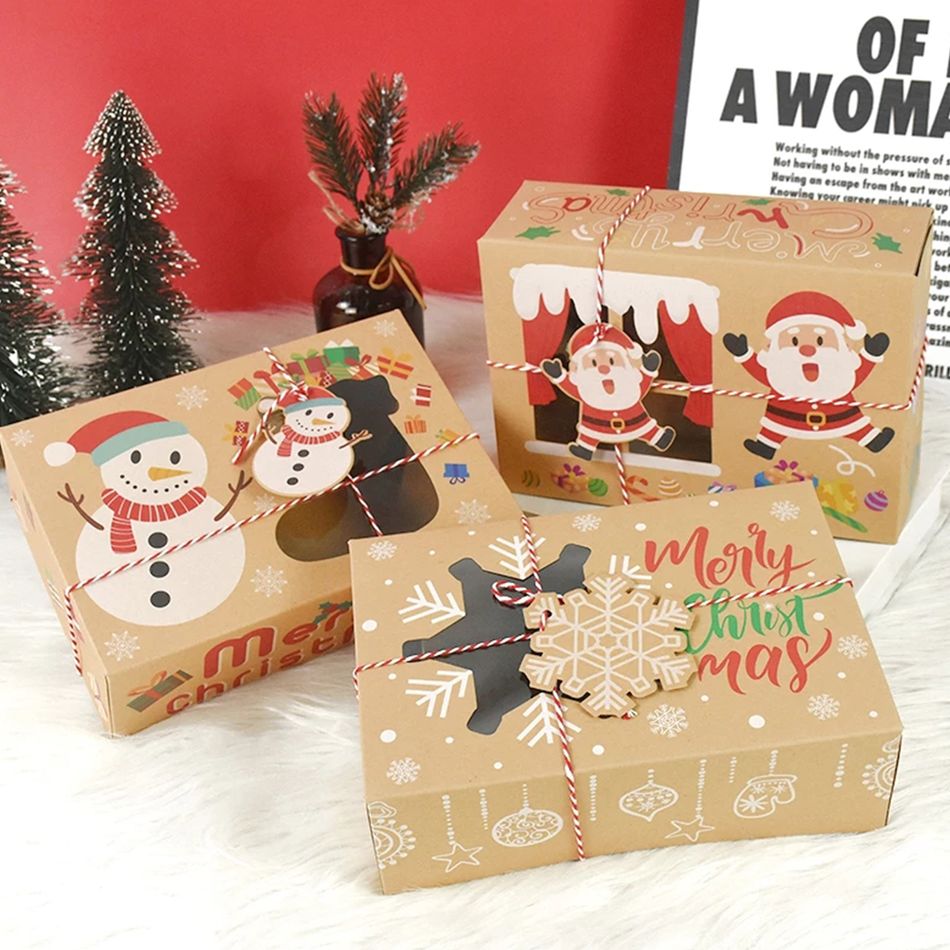 4 قطع عيد الميلاد نمط ورق الكرافت مربع التعبئة والتغليف هدية عيد الميلاد مربع متعدد الألوان big image 6