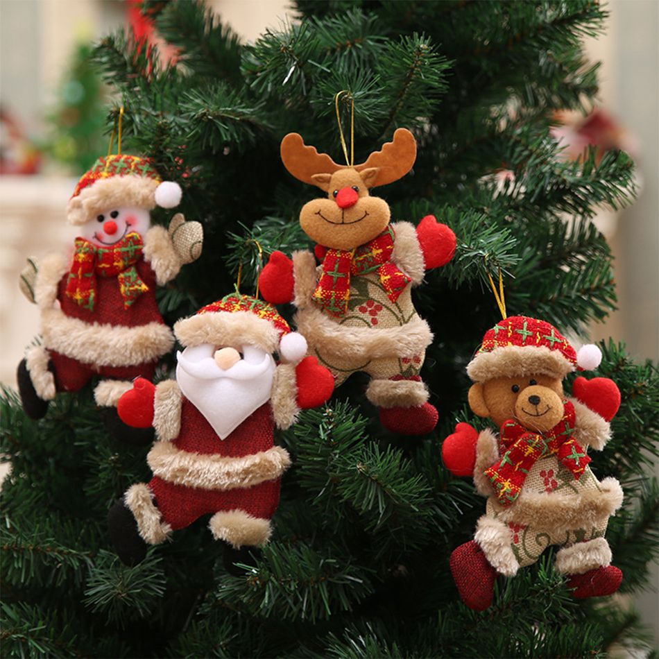 4 peças árvore de natal boneco de neve e papai noel e alces e decoração de suspensão de urso Multicolorido big image 2