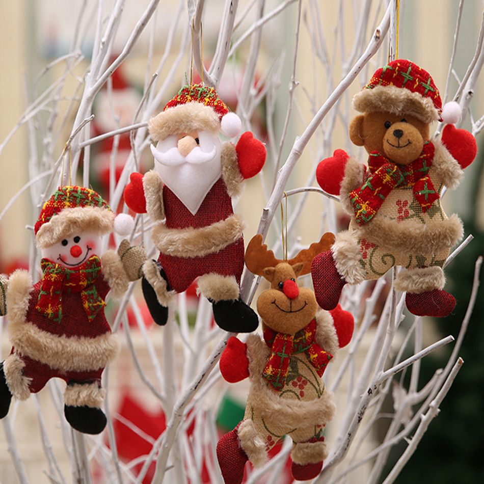 4 peças árvore de natal boneco de neve e papai noel e alces e decoração de suspensão de urso Multicolorido big image 3