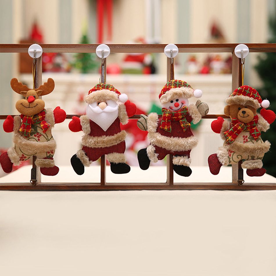4 peças árvore de natal boneco de neve e papai noel e alces e decoração de suspensão de urso Multicolorido