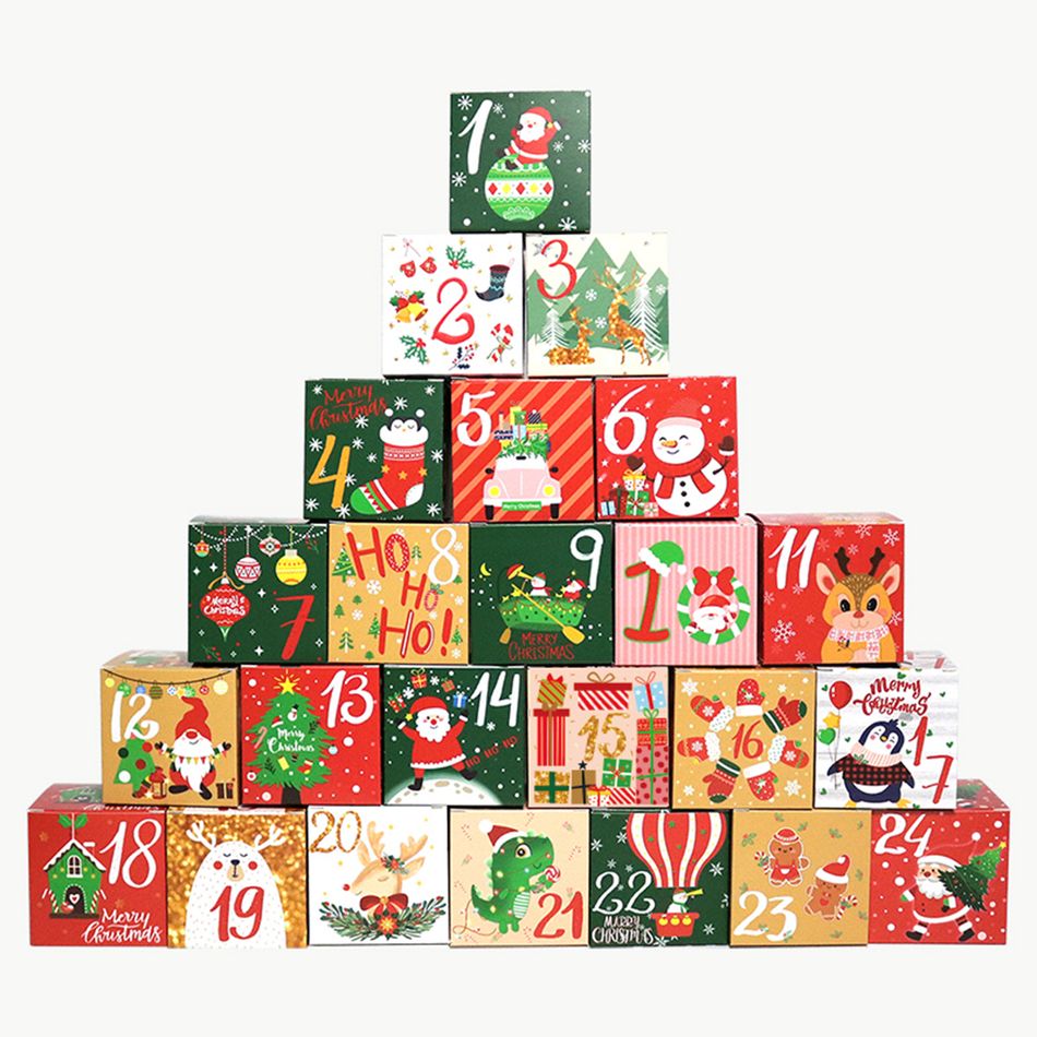 24pcs Christmas Pattern Gift Box No. 1-24 Xmas Candy Box Multi-color big image 1