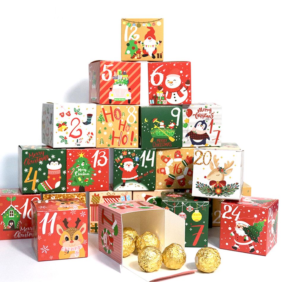 24pcs Christmas Pattern Gift Box No. 1-24 Xmas Candy Box Multi-color big image 2