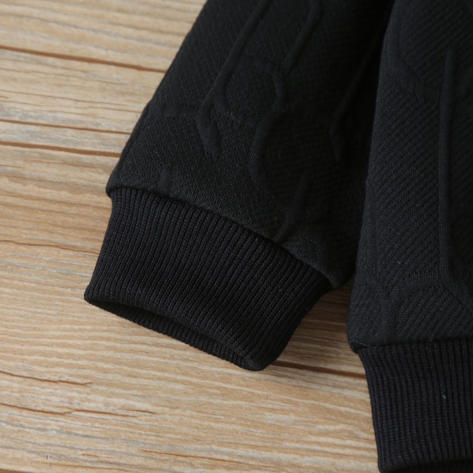 Toddler Boy Basic Polo Collar Textured Button Design Pullover Sweatshirt Black big image 3