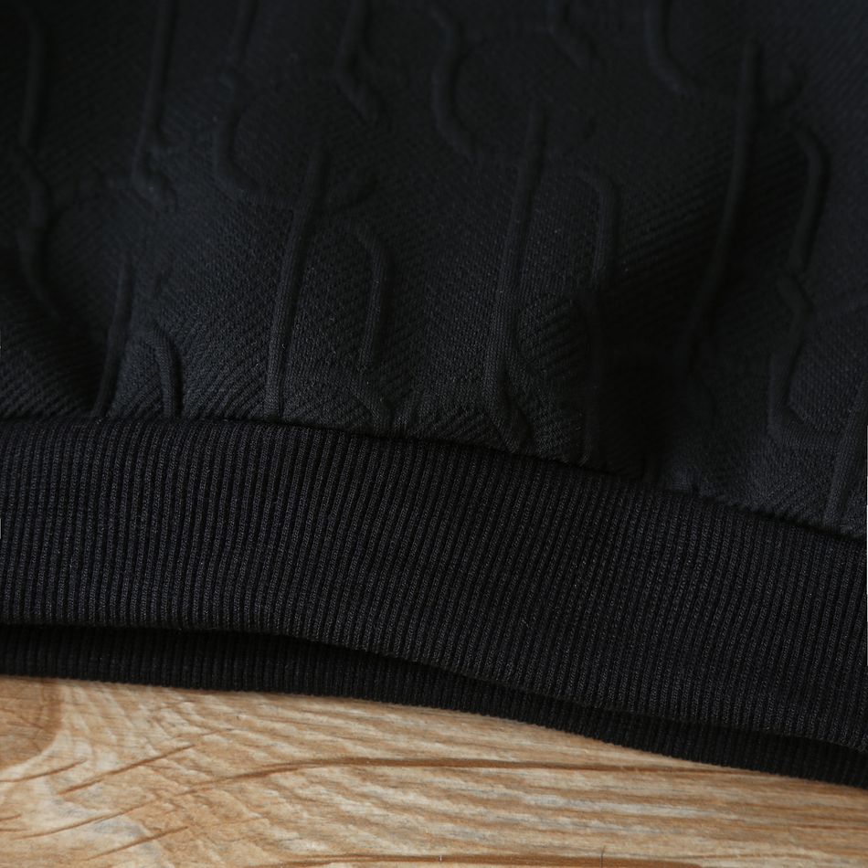 Toddler Boy Basic Polo Collar Textured Button Design Pullover Sweatshirt Black big image 4