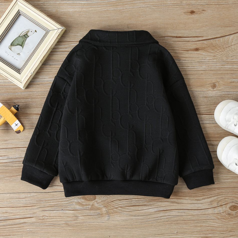 Toddler Boy Basic Polo Collar Textured Button Design Pullover Sweatshirt Black big image 5