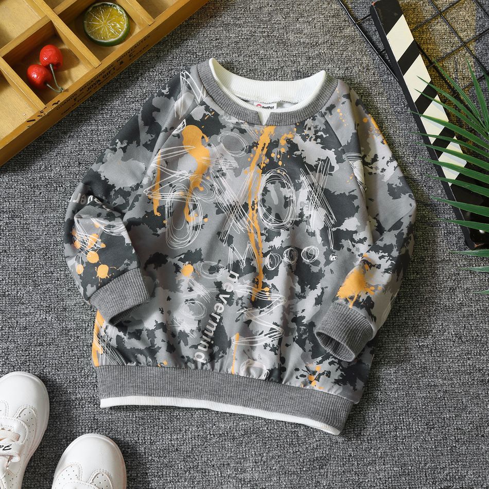 Toddler Boy Trendy Camouflage Letter Print Raglan Sleeve Pullover Sweatshirt Multi-color