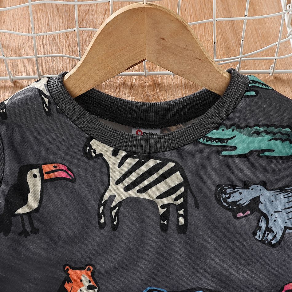 Toddler Boy Playful Animal Print Pullover Sweatshirt Dark Grey big image 2