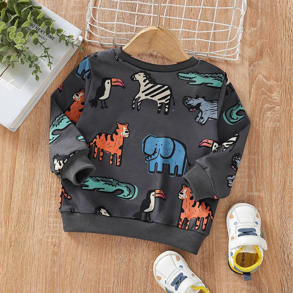 Toddler Boy Playful Animal Print Pullover Sweatshirt Dark Grey big image 7