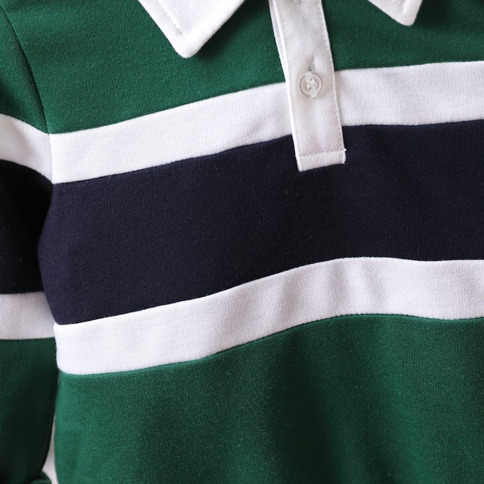 2pcs Toddler Boy Preppy style Stripe Polo Sweatshirt and Pants Set Green big image 4