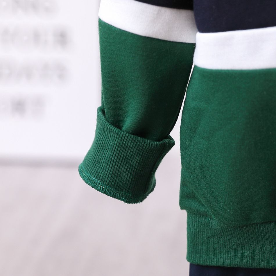 2pcs Toddler Boy Preppy style Stripe Polo Sweatshirt and Pants Set Green big image 5