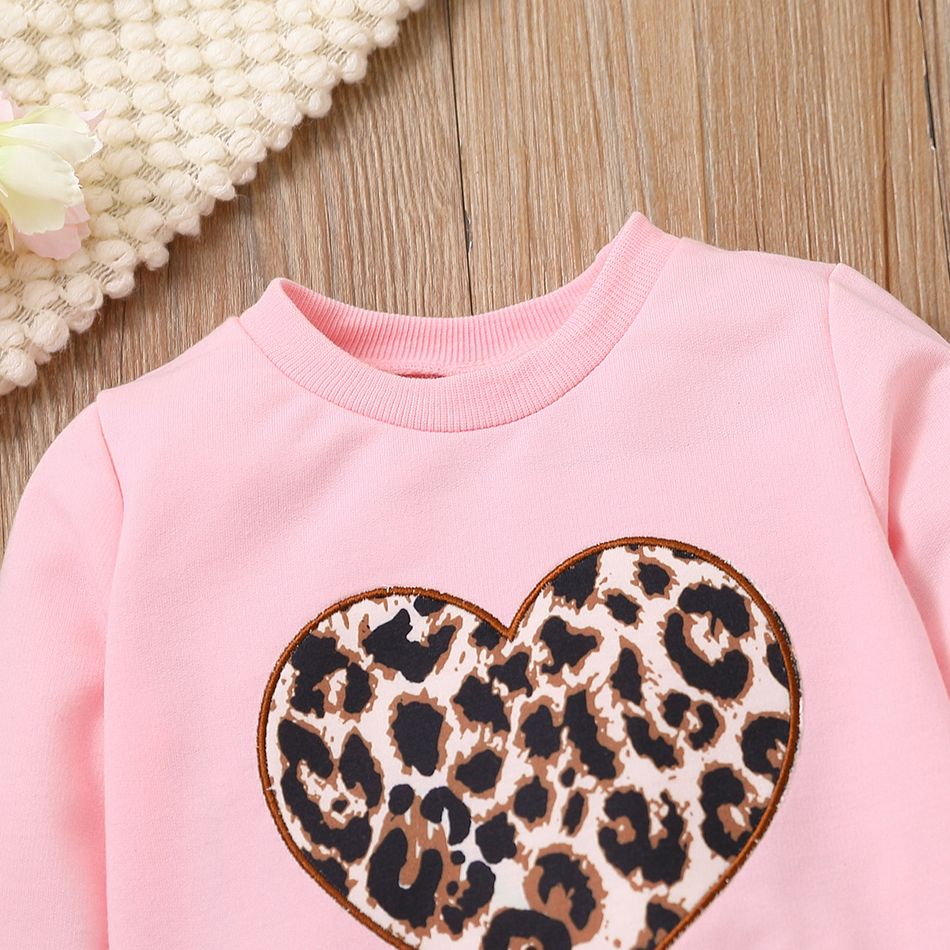 2pcs Toddler Girl Trendy Leopard Print Pink Sweatshirt and Pants Set Pink big image 2