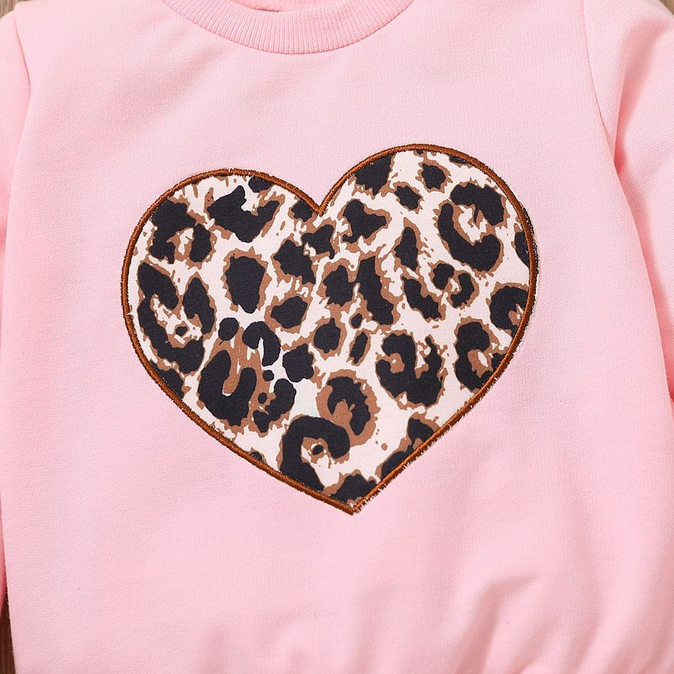 2pcs Toddler Girl Trendy Leopard Print Pink Sweatshirt and Pants Set Pink big image 3