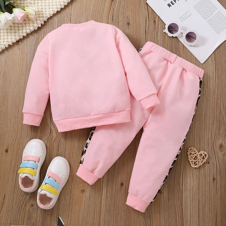 2pcs Toddler Girl Trendy Leopard Print Pink Sweatshirt and Pants Set Pink