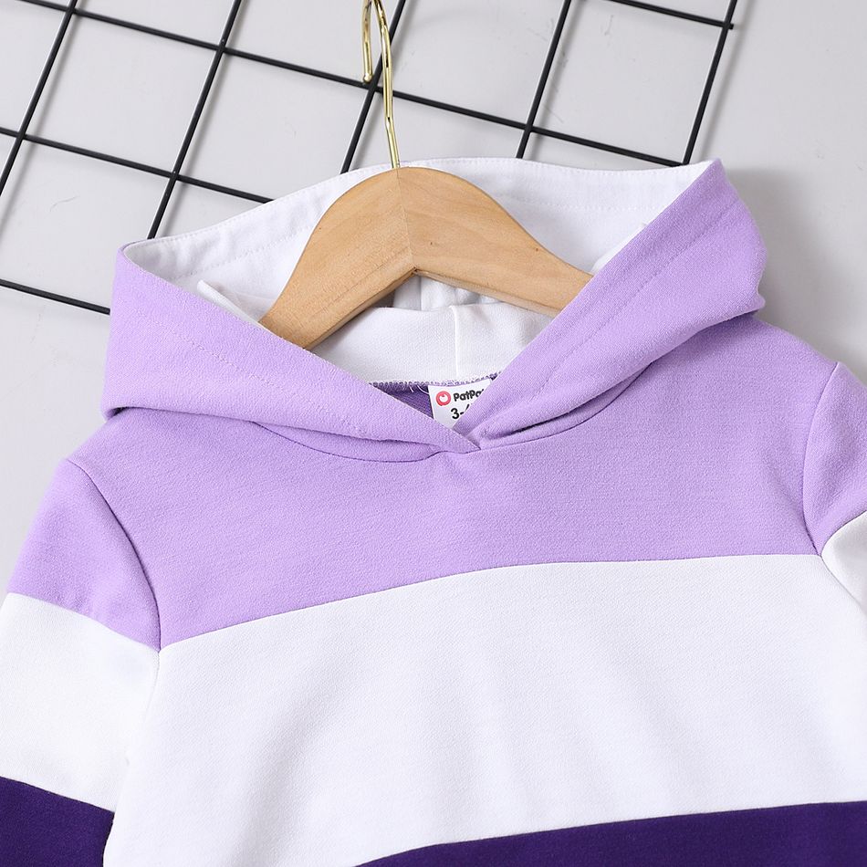 2pcs Toddler Boy/Girl Trendy Colorblock Hoodie Sweatshirt and Pants Set Purple big image 2