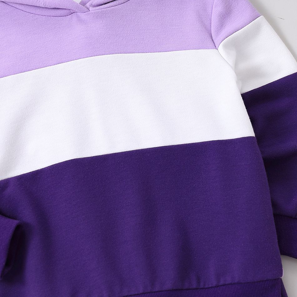 2pcs Toddler Boy/Girl Trendy Colorblock Hoodie Sweatshirt and Pants Set Purple big image 3