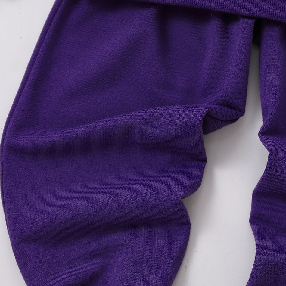 2pcs Toddler Boy/Girl Trendy Colorblock Hoodie Sweatshirt and Pants Set Purple big image 5