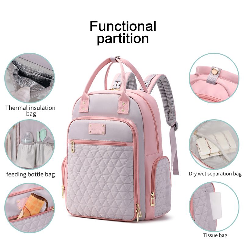 Mom Bag Diaper Bag Backpack Large Capacity Multifunction Travel Handle Back Pack with Stroller Buckle Pink big image 3