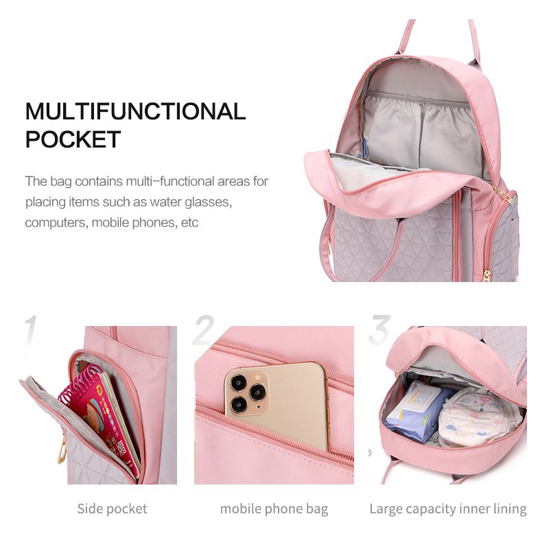 Mochila bolsa de fraldas mochila de grande capacidade multifuncional alça de viagem mochila com fivela de carrinho Rosa big image 5