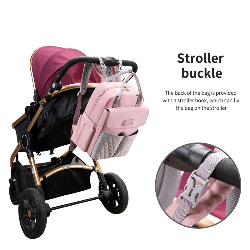 Diaper Bag Backpack Mom Bag Multifunction Travel Handle Back Pack with Stroller Buckle Pink big image 3