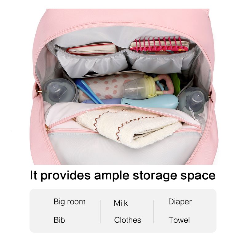 Diaper Bag Backpack Mom Bag Multifunction Travel Handle Back Pack with Stroller Buckle Pink big image 5