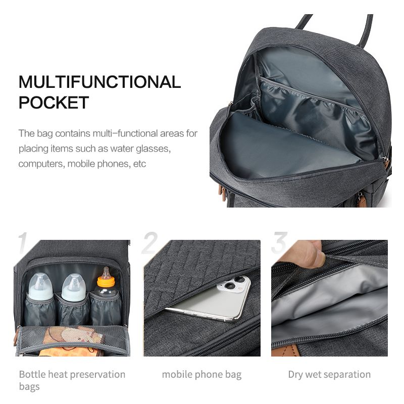 Diaper Bag Backpack Multifunction Waterproof Baby Changing Back Pack with Portable Detachable Pacifier Bag for Mom & Dad Grey big image 9