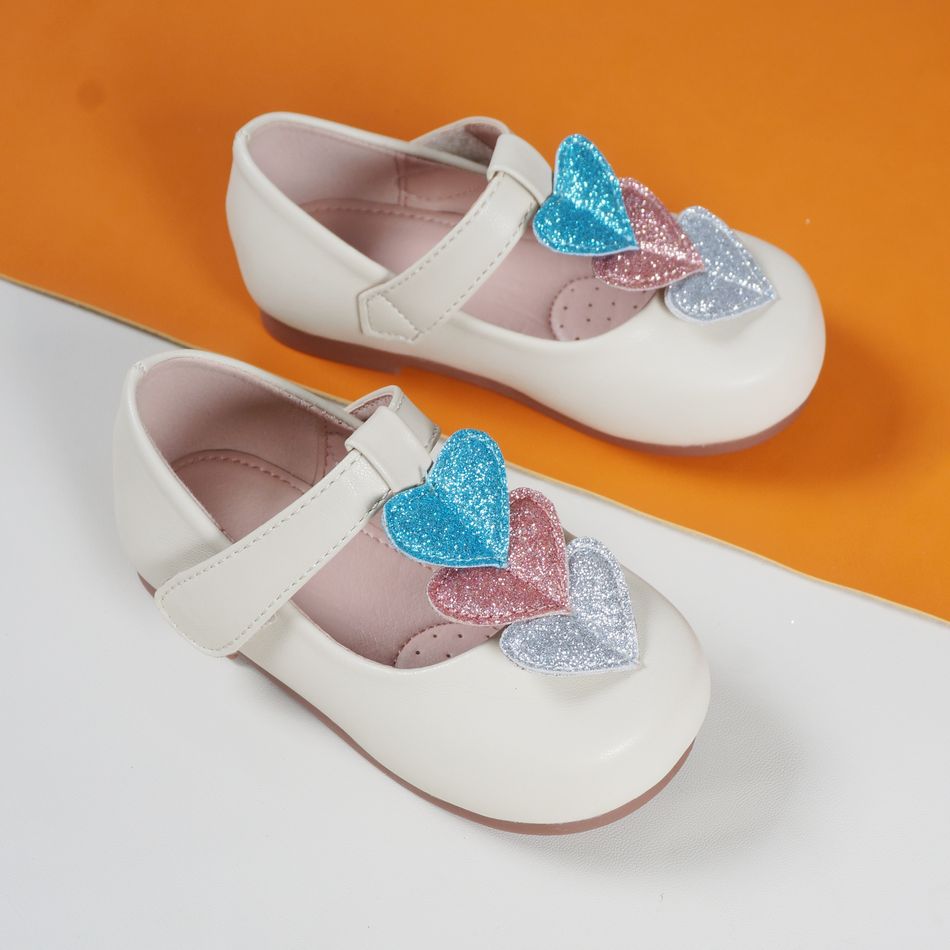 Toddler / Kid Glitter Heart Decor Flats Mary Jane Shoes Beige big image 2