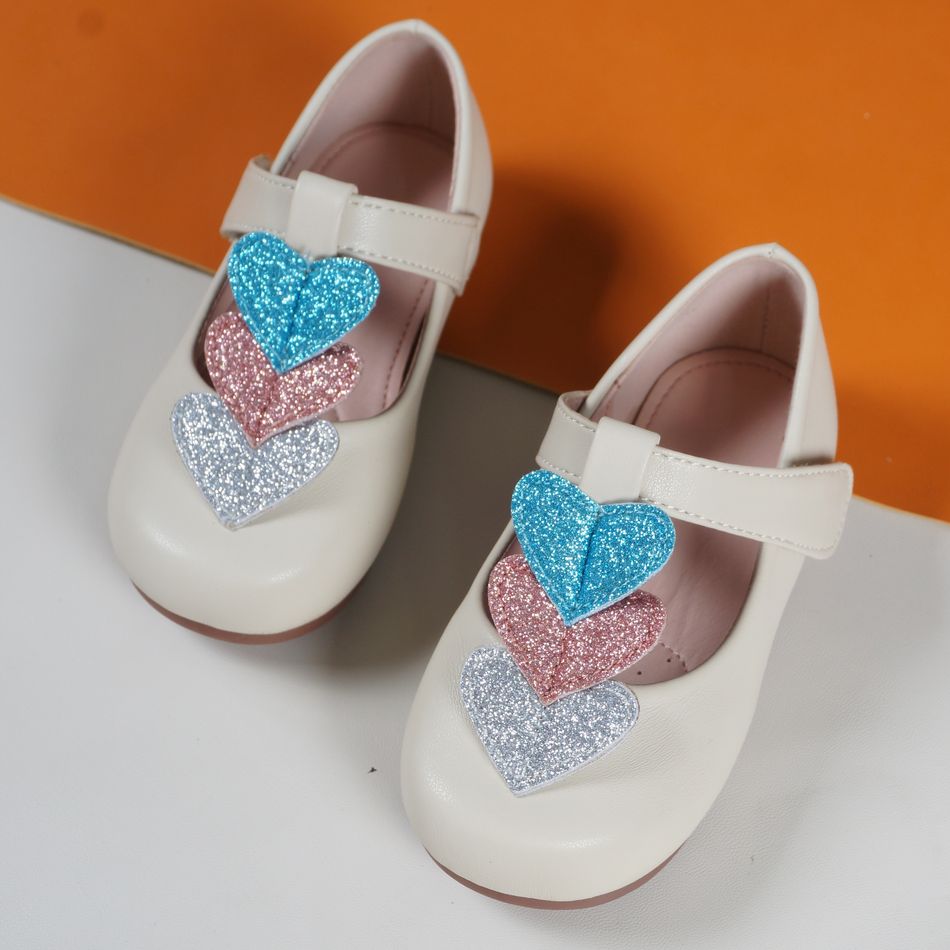 Toddler / Kid Glitter Heart Decor Flats Mary Jane Shoes Beige big image 3