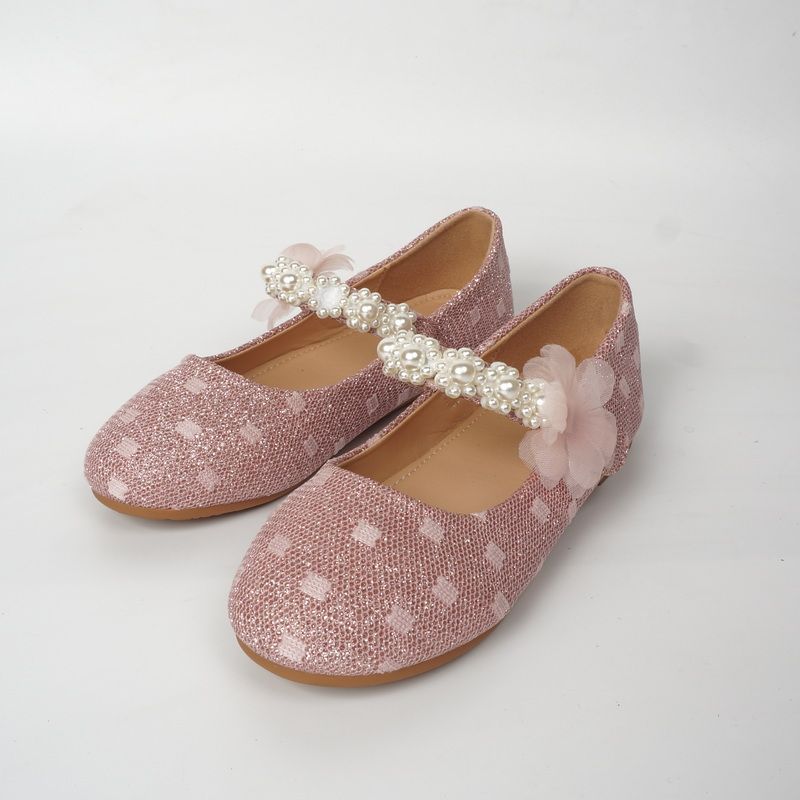 Toddler / Kid Faux Pearl Floral Decor Flats Mary Jane Shoes Pink big image 1