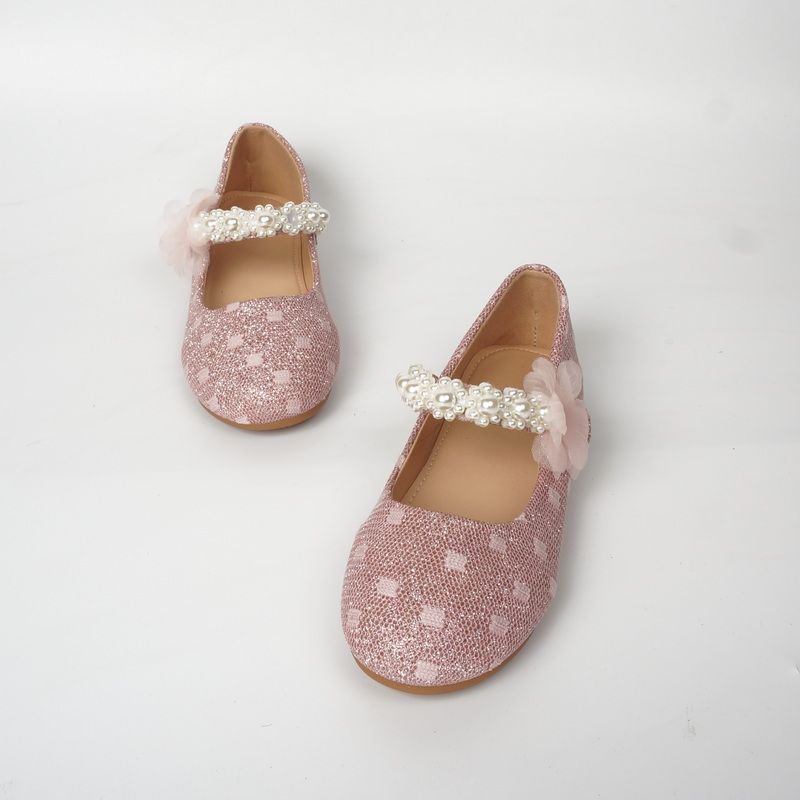 Toddler / Kid Faux Pearl Floral Decor Flats Mary Jane Shoes Pink big image 4