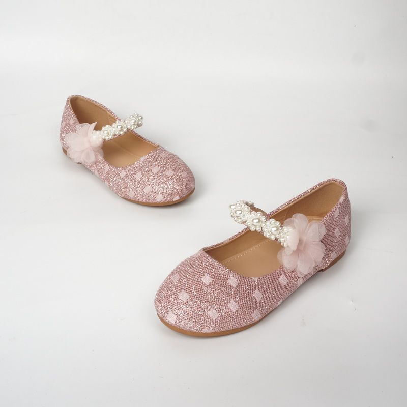 Toddler / Kid Faux Pearl Floral Decor Flats Mary Jane Shoes Pink big image 2
