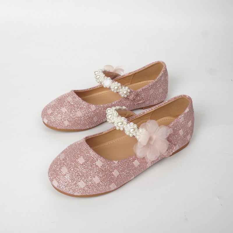 Toddler / Kid Faux Pearl Floral Decor Flats Mary Jane Shoes Pink big image 5