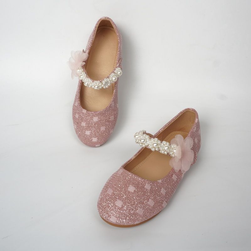 Toddler / Kid Faux Pearl Floral Decor Flats Mary Jane Shoes Pink big image 6