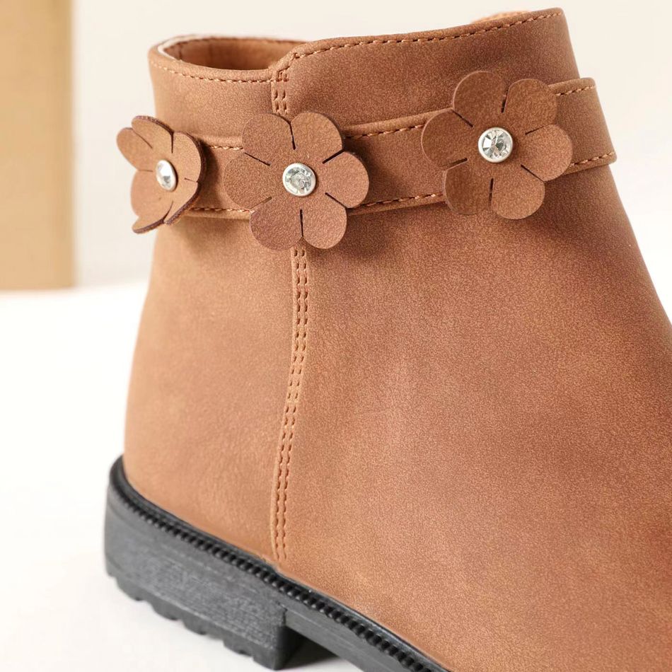 Toddler / Kid Floral Decor Side Zipper Boots Brown