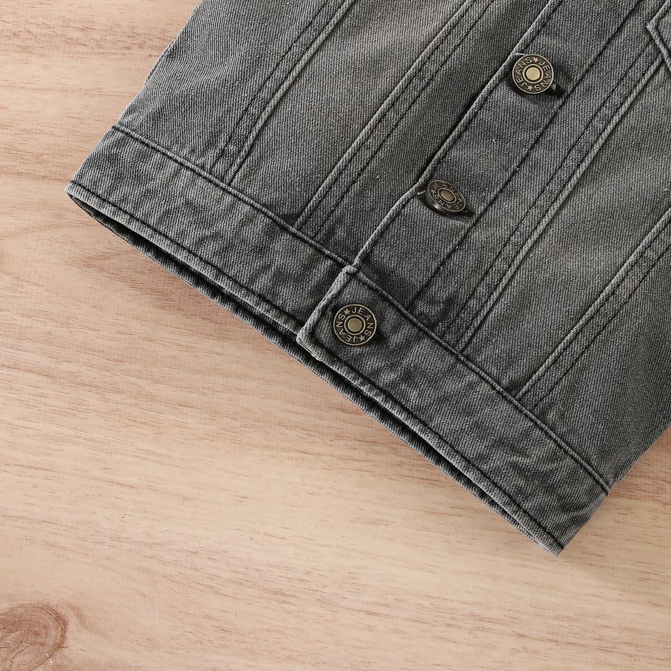 Baby Boy Button Design Denim Splicing Hooded Long-sleeve Jacket Black big image 2