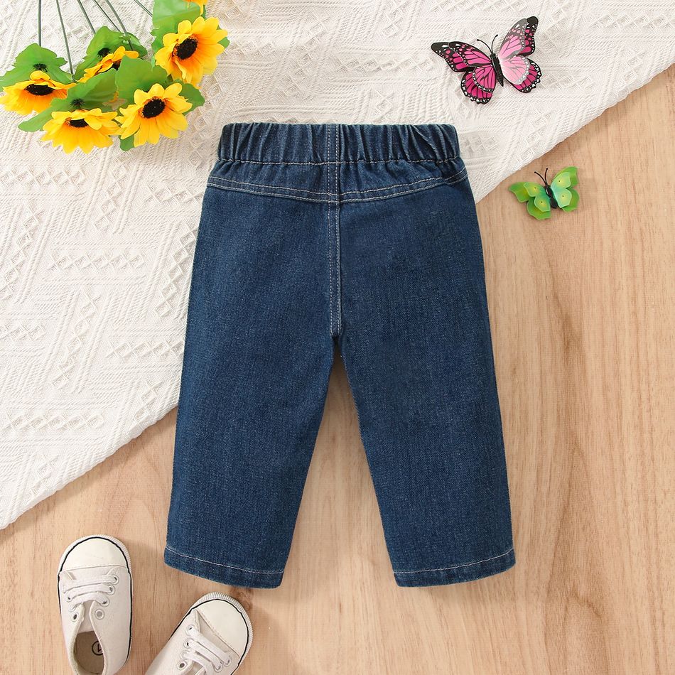 Baby Girl Butterfly Print Ripped Jeans Blue big image 2